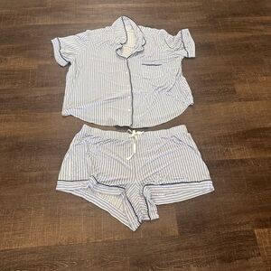 Victoria's Secret Blue and White Striped Pajama Set Size XXL